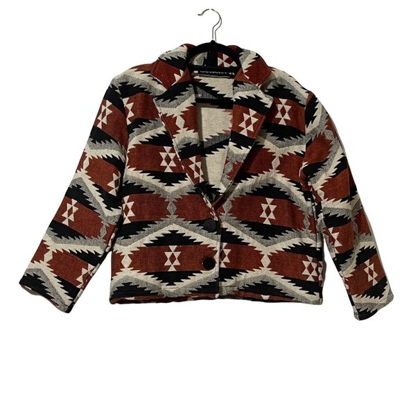 New Identity Jackets & Blazers - New Identity VTG women’s size P/L rust/black tribal print cropped blanket jacket